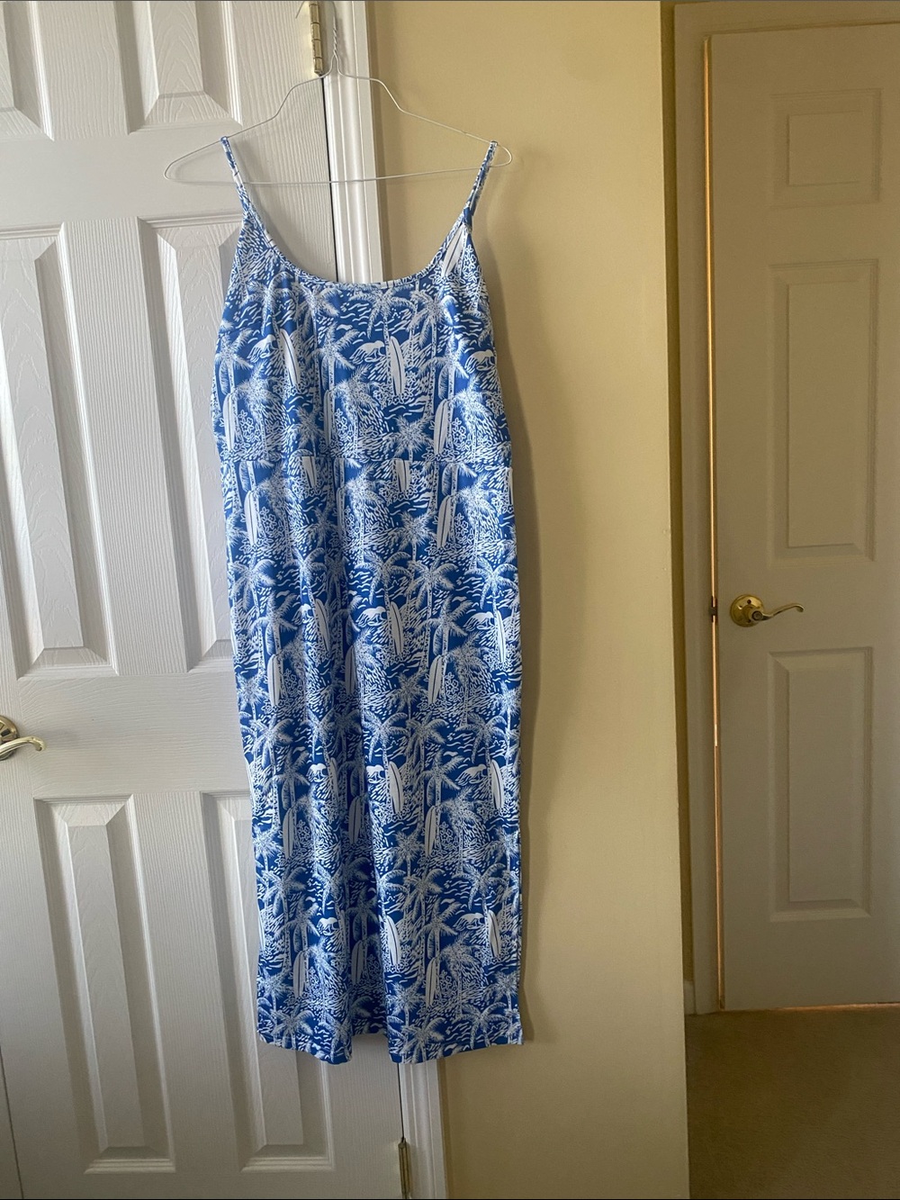 Grace Karin Blue and White Tropical Print Maxi Dress